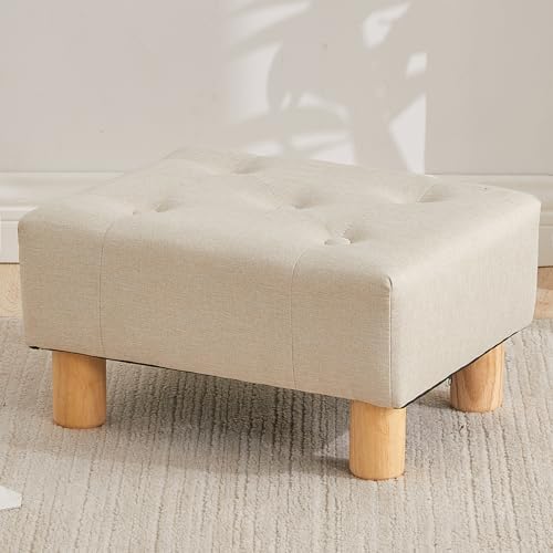 Small Foot Stool Ottoman, Linen Footstool Ottoman Foot Rest for Couch, Rectangle Footstools and Ottomans Small for Living Room, Entryway and Bedroom (Beige) by FIMIVIBI