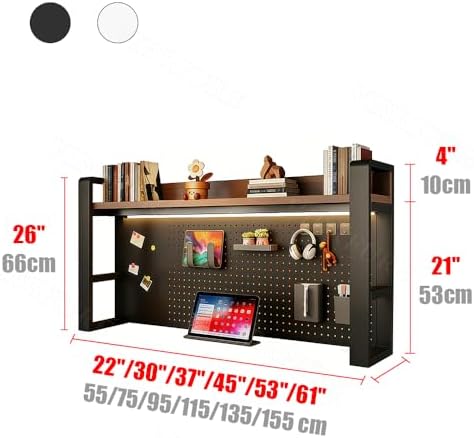 Desk Organizer with Pegboard, Desktop Shelves & Office Shelves, Desk Hutch Top Only, Adjustable Hutch for Dorm or Office, Steel Frame Display (White, 37" L x 10" W x 26" H) - Image 2