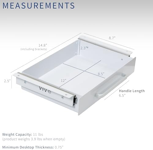 VIVO White 13 x 9 inch Under Desk Storage Drawer, DESK-DR1H-W - Image 2