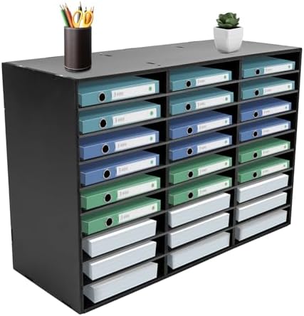 27 Compartments Literature Organizer with Adjustable Shelves Desktop File Sorter Mail Center Paper Storage Cabinet Home & Office Mailbox School Classroom Keepers (Black 27 Slots) by Unknown