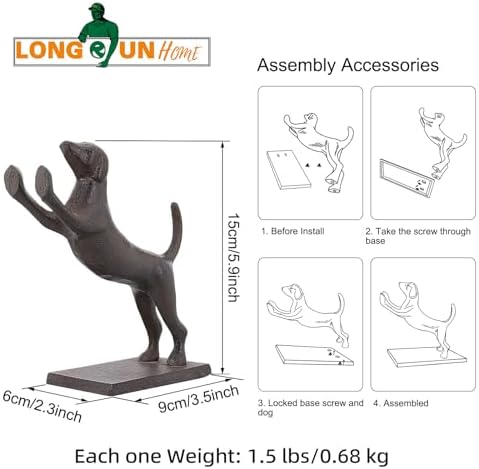 Dog Decorative Bookends, Unique Cast Iron Animal Shape Book Ends to Hold Books Heavy Duty, for Home Library Office Shelf Decoration, Vintage Antique Home Decor, Set of 2 - Image 2