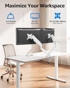 MOUNTUP Dual Monitor Stand for Desk, Monitor Arms for 2 Monitors Max 32 Inches, Height Adjustable Double Monitor Mount, VESA Mount with C-Clamp & Grommet Base, Holds 4.4-17.6lbs, White - Image 2
