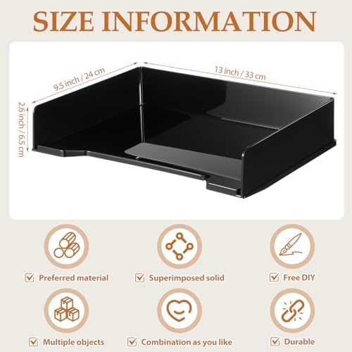 DoubleFill 6 Pcs Stackable Letter Tray Plastic Paper Tray, Black - Image 3