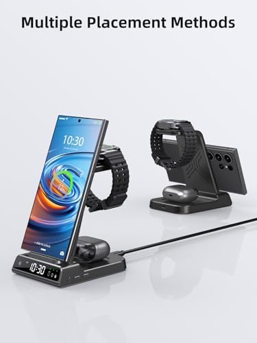 Wireless Charger for Samsung Charging Station: 3 in 1 Android Charging Stand with Dimmable Clock - Nightstand Organizer for Galaxy S25 Ultra, Galaxy Watch 8 7 6 5 4, Galaxy Buds (Not for iWatch) - Image 6