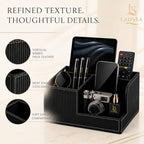 4-Compartment Faux Leather Pen Holder and Desk Organizer, Black - Image 7