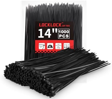 Zip Ties 14 inch(1000 Pack), 60 lb, Black Heavy Duty Wire Ties, UV Resistant Cable Ties for Indoor and Outdoor Use, LOCKLOCK by Unknown