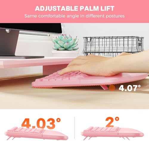 MEETION Ergonomic Keyboard Mouse Combo, Split Design, Vertical Mouse, Pink - Image 4