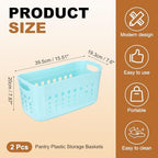 uxcell 2Pack Pantry Plastic Storage Baskets, 15.55x7.87x7.6 Stackable Organizer Container with Handle Organization Bins for Shelves Bathrooms Bedrooms Closet Desktop Cabinets, Blue - Image 2