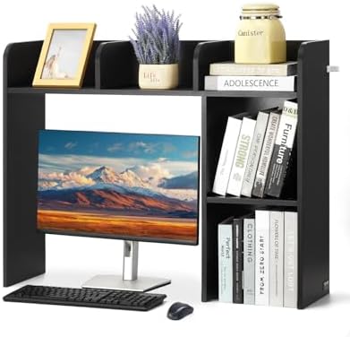 VEVOR Wood Desk Shelf, Desktop Bookshelf, Desk Storage Hutch with 6 Shelves, Office Countertop Organizer 3-Tier Display Rack, with Anti-Slip Feet Pads, for Office, Home & Dorm, Black by VEVOR