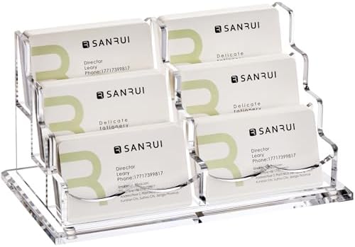 SANRUI Clear Acrylic Desk Business Card Holder, 6 Horizontal Slots by SANRUI