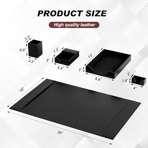 Sayglossy 5 Piece Leather Desk Pad Set with Side Rails 30"x18" Desk Blotter Protector, Letter Tray, Pen Cup, Sticky Note Clip, Name Card Holder, Executive Office Organizer Accessories Workplace(Black) - Image 2