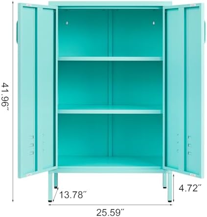 IRONFFICE Metal Accent Cabinet, Steel Cabinet Organizers and Storage, Metal Cabinet with Adjustable Shelves, 2 Doors Storage Cabinet for Living Room, Hallway, Office, Blue - Image 3