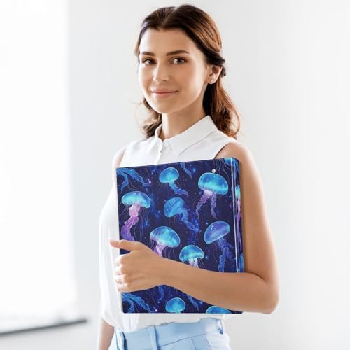 JIPONI 3 Ring Binder Jelly Fishs Blue 1 Inch Round Binders for Men Women Students, Cute File Organizer for Office Home School - Image 5
