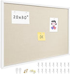 20"x30" White Framed Natural Wood Tone Bulletin Board, Pin Board by Buyitnow