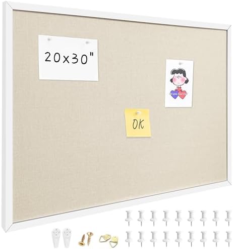 20"x30" White Framed Natural Wood Tone Bulletin Board, Pin Board by Buyitnow