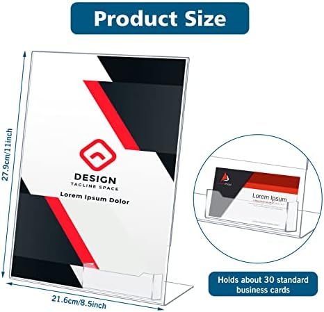 Remerry 12 Pcs Acrylic Sign Holder with Business Card Holder Slanted Paper Stand Clear Brochure Display Stand Heavy Duty Plastic Signs for Office Table Advertisement Flyer (8.5 x 11 Inch) - Image 3