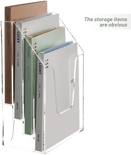 YUXUN Vertical Triple File Folder Holder Organizer,Acrylic File Organizer, File Sorter Clear Crystal - Image 6