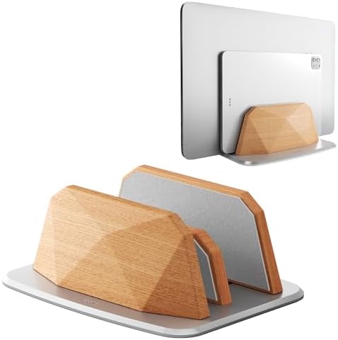 AFOOYO Vertical Laptop Stand - Dual Slots Wooden Adjustable Laptop Holder,Desktop Dock Compatible with All MacBook, Surface,Chromebook,Dell & More(Beechwood) by AFOOYO