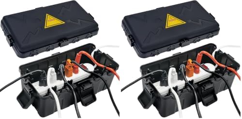 Hrensaw Medium Outdoor Electrical Box(10.6x5.5x4.5inch),Weatherproof Connection Box w/6 Cable Entry,IP54 Waterproof Extension Cord Cover Protect Power Strip,Timer,Plug,Holiday Lights,Black (Pack of 2) by Hrensaw