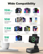 Gifts for Men Cell Phone Stand with Wireless Bluetooth Speaker and Wireless Charger, Phone Charger Stand with Digital Alarm Clock for iPhone, Birthday Gifts for Men,Boyfriend,Dad,Women,Christmas - Image 3