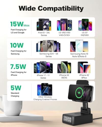 Gifts for Men Cell Phone Stand with Wireless Bluetooth Speaker and Wireless Charger, Phone Charger Stand with Digital Alarm Clock for iPhone, Birthday Gifts for Men,Boyfriend,Dad,Women,Christmas - Image 3