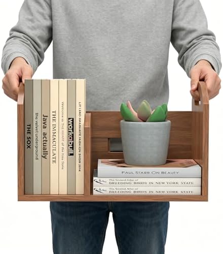 Wood Desktop Bookshelf, Upright Tabletop Book Shelf With Adjustable Divider Secure Books in Place, Desk Shelf for Top of Desk in Living Room Home Office, Perfect for Books Magazine File (Walnut Brown) - Image 6