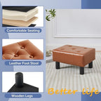 Small Foot Stool Ottoman, Faux Leather Footstool Ottoman Foot Rest for Couch, Rectangle Footstools and Ottomans Small for Living Room, Entryway and Bedroom (Bright Brown) - Image 4