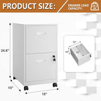 Polup 2 Drawer Rolling File Cabinet with Lock for Home Office - Image 3
