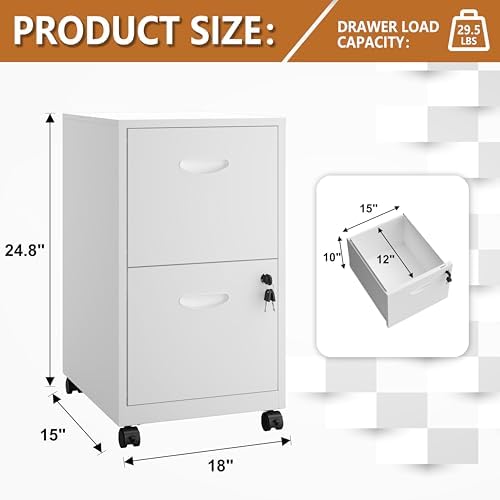 Polup 2 Drawer Rolling File Cabinet with Lock for Home Office - Image 3