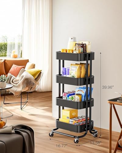 Pipishell 4 Tier Metal Rolling Utility Cart with 2 Lockable Wheels, Black - Image 2