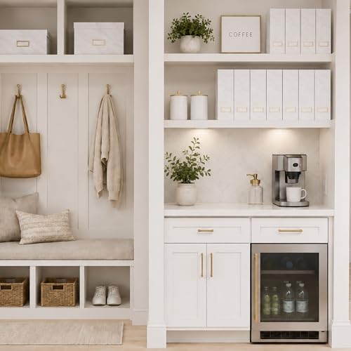 BLU MONACO Set of 4 Magazine Holders | White Marble Design with Gold Label Holders | Foldable File Organizer Boxes for Desk, Office & Classroom | Stylish Paper & Magazine Storage - Image 3