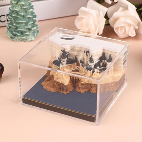 3D Calendar 2027, Desk Time Piece Calendar 2027,Tear-Away 3D Paper Art Notepad w LED Lights,Creative 3D Memo Artsy Pad Calendars, DIY Paper Carving Gift (Castle-classic Style) - Image 3
