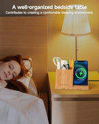 Bamboo Pen Holder for Desk & Nightstand Organizer with Fast Wireless Charging for iPhone, Samsung & More – Office Desk Accessories for Men/Women (Bamboo) - Image 4