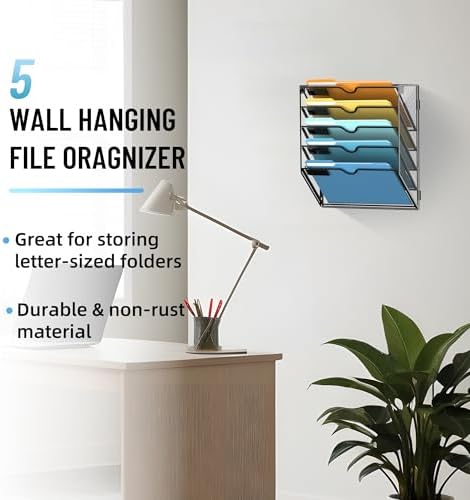 SUPEASY 5-Tier Hanging Wall File Organizer with Hooks, 2 Pack - Image 2