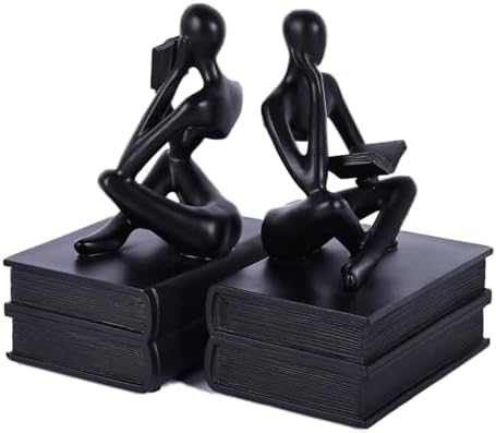 Reading Figurine Book Ends Book Lovers Gifts for Bookshelf Decorations for Readers, Graduates, Students, Teachers, Sculpture Home Decor for Shelves Desk Office Living Room (Black) - Image 5
