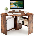 COSTWAY Corner Computer Desk, Space-Saving Triangular Writing Desk w/ 2 Storage Shelves & 2 Cable Holes, Multi-Functional Console Table for Small Space in Home Office, Living Room, Bedroom (Coffee) by COSTWAY