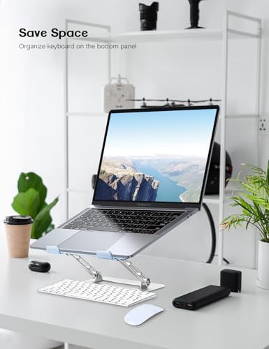 Aoviho Adjustable Laptop Stand for Desk,Portable Laptop Stand Holder and Riser,Foldable Aluminum Notebook Computer Stands for MacBook Air Pro HP Lenovo Dell Samsung, 10-15.6 inch (Sky Blue-Silver) - Image 2