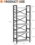 Homeiju Organization and Storage, 5 Tier Bookshelf, Tall Bookcase with Shelves, Wood and Metal Book Shelf Storage Organizer, Industrial Display Standing Shelf Unit for Bedroom, White - Image 3