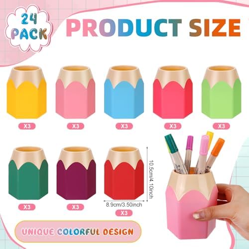 24 Pcs Pencil Shaped Pen Holders Plastic Pencil Holder Desktop Pen Cups Colorful Pencil Storage Organizer Cute Penci-l Pot Makeup Brush Container for Desk School Office Home Table Decoration - Image 2