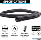 Kable Kontrol Braided Cable Sleeve Split Wrap 1/2" 25 Ft - Black - Image 2