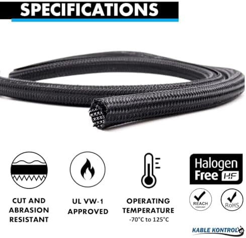 Kable Kontrol Braided Cable Sleeve Split Wrap 1/2" 50 Ft - Black - Image 2