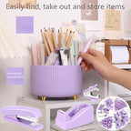 Office Supplies,Purple Desk Accessories,Desk Organizer,Phone Stand,Scissors,Stapler,Tape Dispenser,Binder clips,Staples,staple remover,Sticky Notes,Index Tabs,Clear Tape,Mini Box Cutter,Cool Pen.16pcs - Image 4