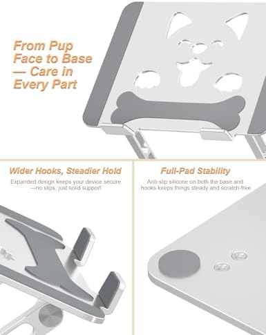 Aoviho Aluminum Laptop Stand for Desk Fit for All 10"-17.3" Laptops, Silver - Image 6