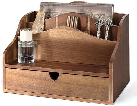 Rebee Vision Acacia Wood Mail Organizer for Desk with Drawer Entryway,Brown by REBEEVISION