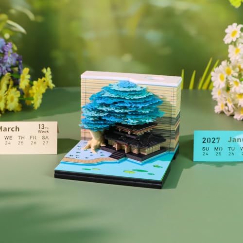 3D Calendar 2027, Tear-Away Desk Calendar, Paper Art Memo Pad, LED Light (Tree B) - Image 3