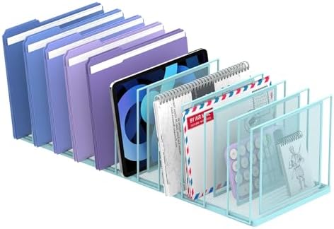 File Organizer for Desk, 11-Section Vertical File Sorter, Paper Holder Organizer Standing Metal File Folder for Office Home Classroom, Blue by JMHUD