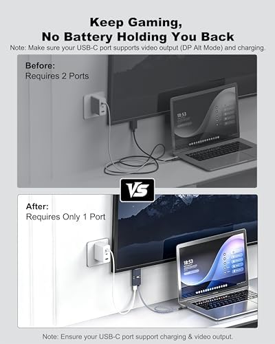 USB C to HDMI Cable with 240W PD Fast Charging, 8K@60HZ,4K@120Hz,Thunderbolt 5/4/3 Compatible,Upgraded Braided 2-in-1 Type C to HDMI for MacBook, iPhone17/16/15,iPad,HDTV(10FT,Grey) - Image 3