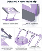 Aoviho 360° Rotating Laptop Stand for Desk | Adjustable, Foldable, Portable Aluminum Ergonomic Riser | Compatible with MacBook, Dell, HP & All Laptops 10-16 inch | Purple - Image 6