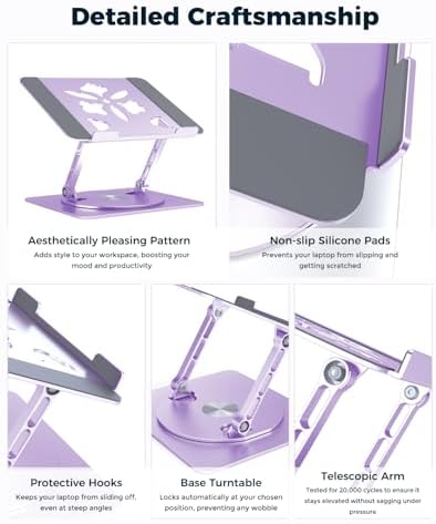 Aoviho 360° Rotating Laptop Stand for Desk | Adjustable, Foldable, Portable Aluminum Ergonomic Riser | Compatible with MacBook, Dell, HP & All Laptops 10-16 inch | Purple - Image 6
