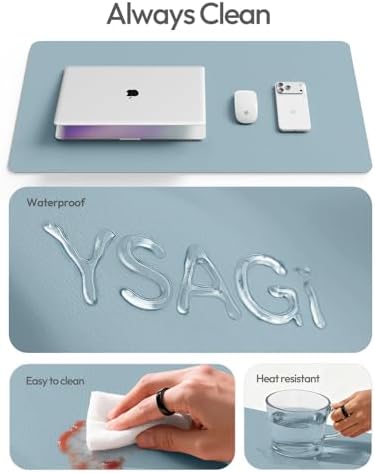 YSAGi Leather Desk Protector, Office Mat, Large Mouse Mat, Non-Slip PU Leather Blotter, Laptop Desk Mat, Waterproof Writing Pad for Office and Home(Ice Blue, 63" x 17.2") - Image 7